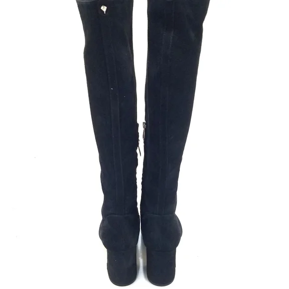 Sam Edelman Black Suede Knee-High Block Heel Boots - Picture 9 of 10
